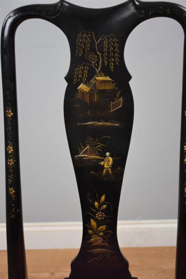 Antique Early 20th Century set four Queen Anne Style Chinoiserie chairs
