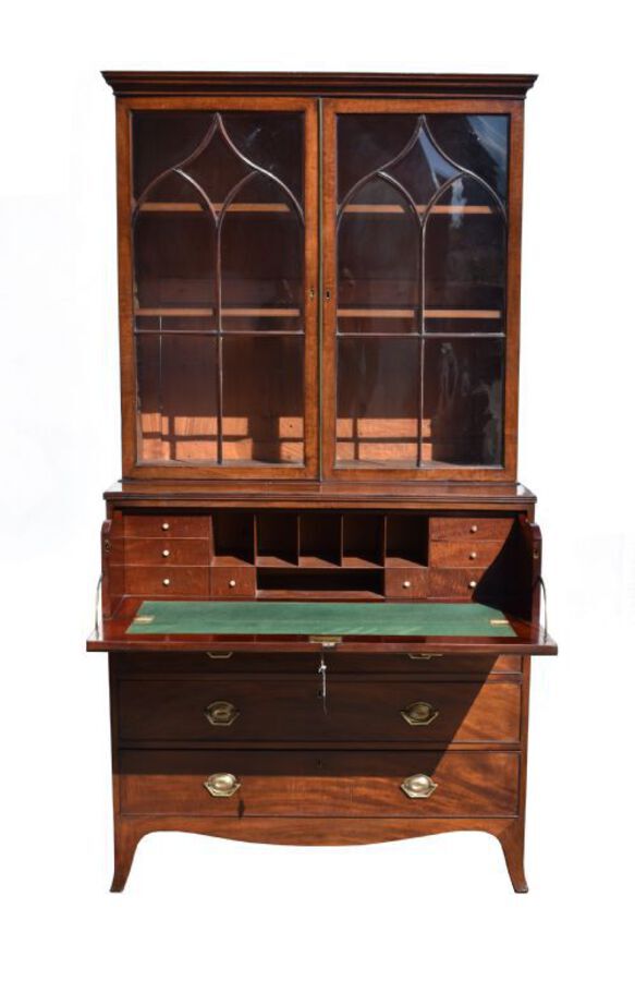 Antique George III Mahogany Secretaire Bookcase