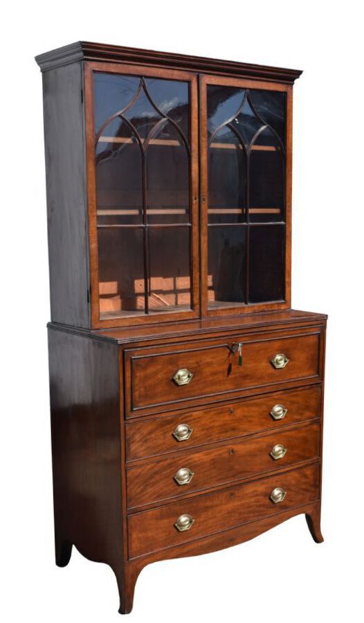 Antique George III Mahogany Secretaire Bookcase