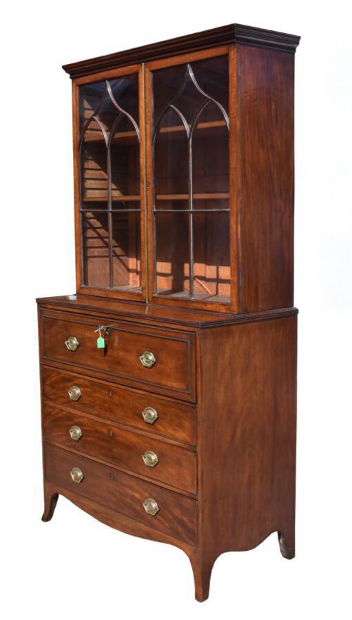 Antique George III Mahogany Secretaire Bookcase