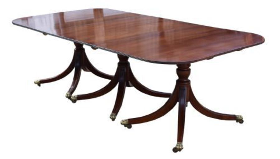 Antique Regency Style Mahogany Four Pedestal Dining Table
