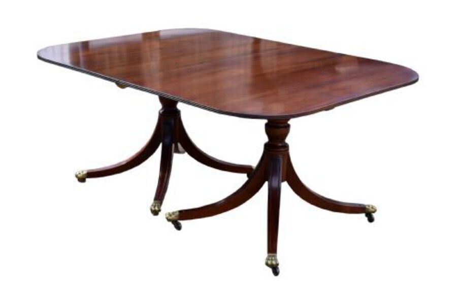 Antique Regency Style Mahogany Four Pedestal Dining Table