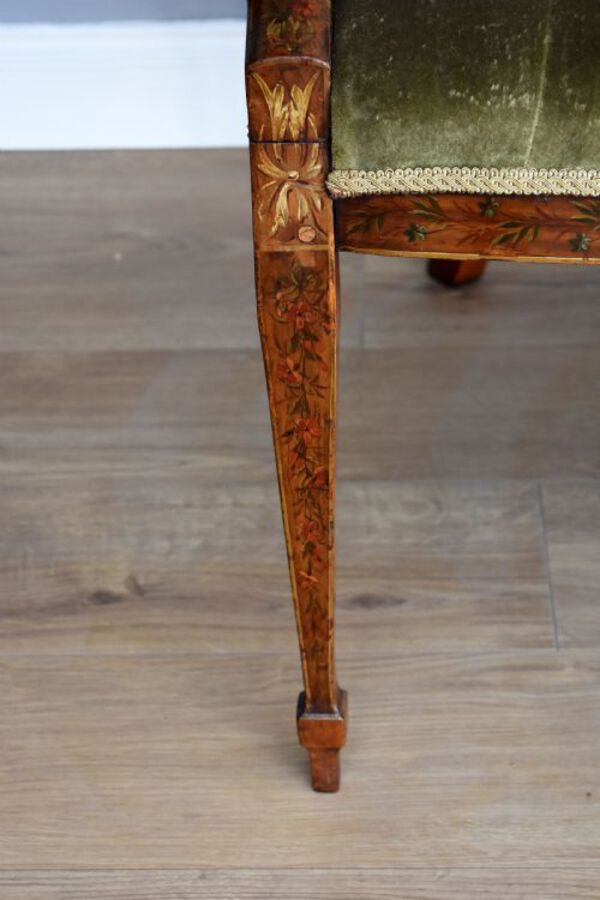 Antique 19th Century Hand Painted Satinwood Sofa
