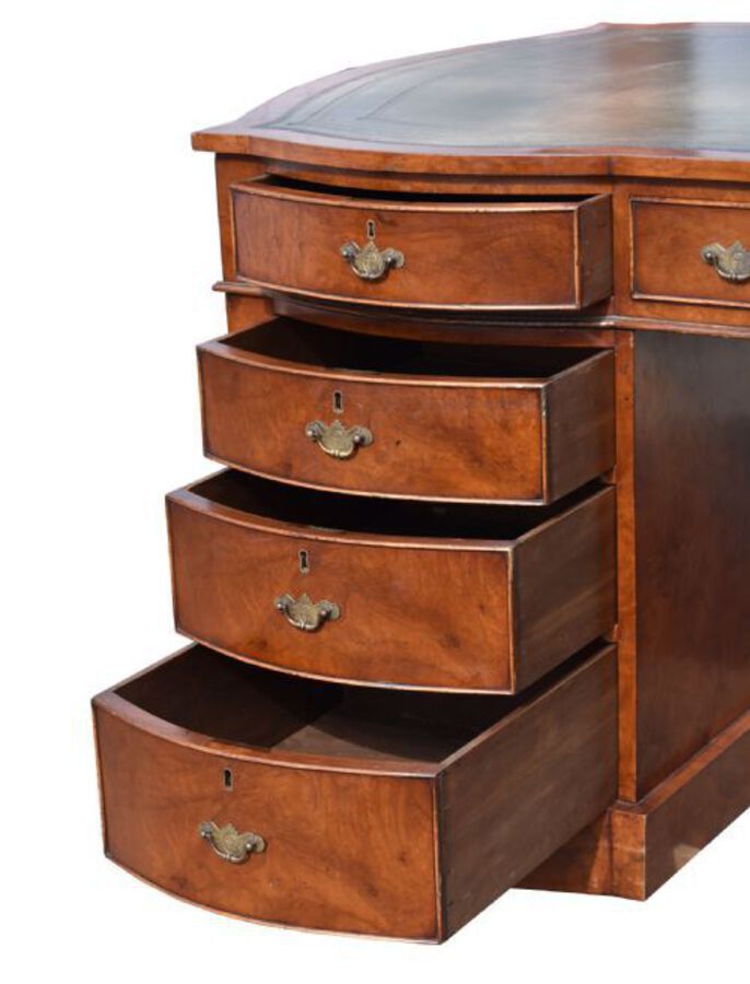 Antique Edwardian Burr Walnut Bow Front Partners Desk