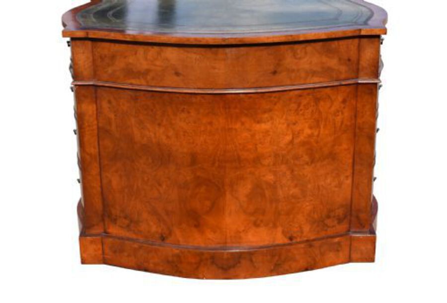 Antique Edwardian Burr Walnut Bow Front Partners Desk