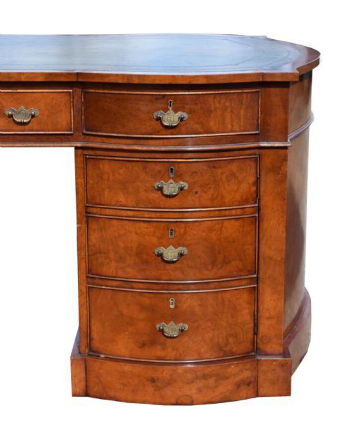 Antique Edwardian Burr Walnut Bow Front Partners Desk