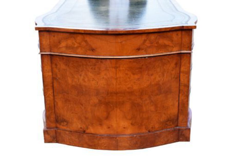 Antique Edwardian Burr Walnut Bow Front Partners Desk