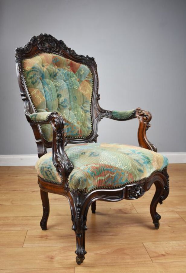 Antique Victorian Carved Rosewood Armchair