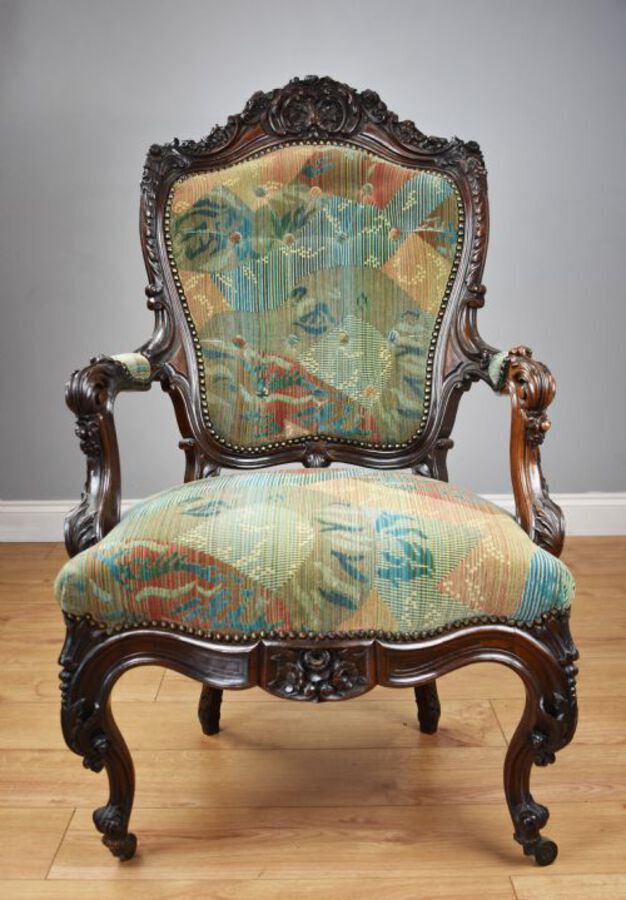 Antique Victorian Carved Rosewood Armchair