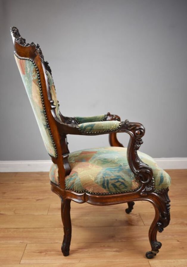 Antique Victorian Carved Rosewood Armchair