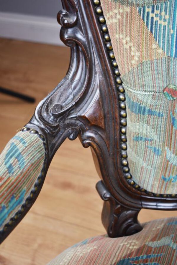 Antique Victorian Carved Rosewood Armchair