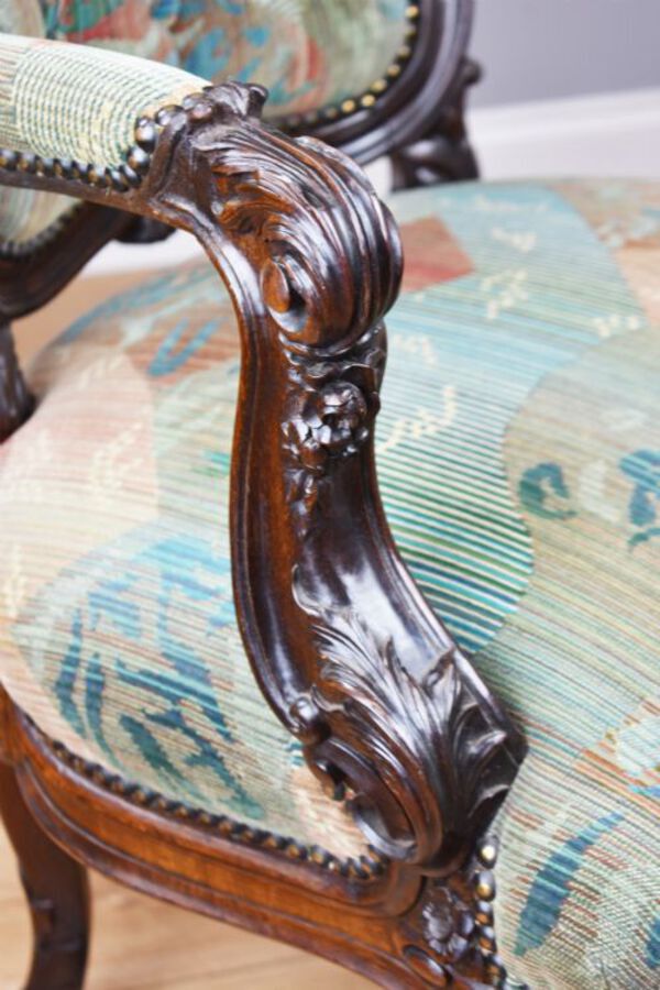 Antique Victorian Carved Rosewood Armchair