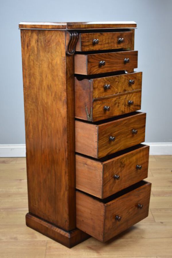 Antique Victorian Walnut Secretaire Wellington Chest