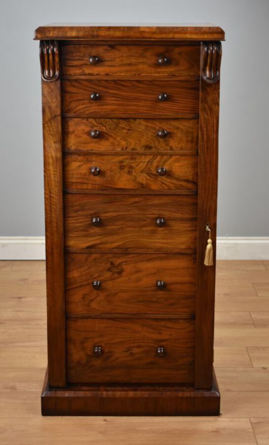Antique Victorian Walnut Secretaire Wellington Chest