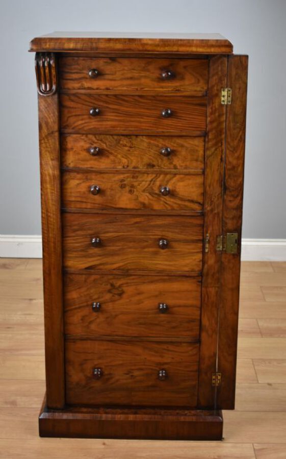 Antique Victorian Walnut Secretaire Wellington Chest