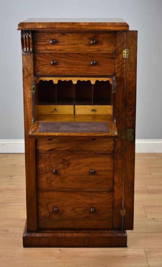 Antique Victorian Walnut Secretaire Wellington Chest