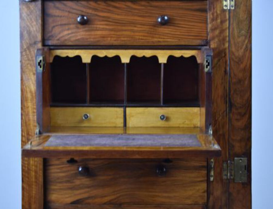 Antique Victorian Walnut Secretaire Wellington Chest