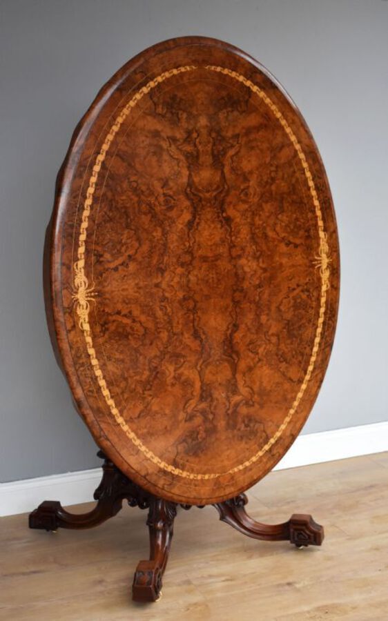 Victorian Burr Walnut Inlaid Breakfast Table 