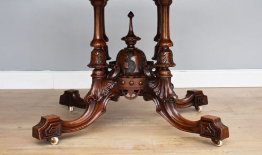 Antique Victorian Burr Walnut Inlaid Breakfast Table 