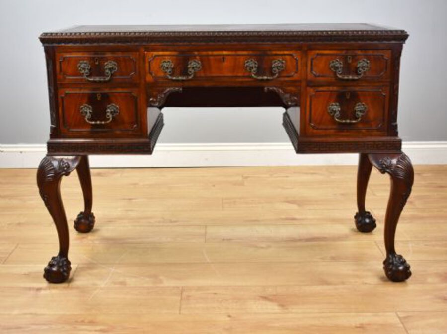 Antique Antique Flame Mahogany Chippendale Style Writing Table