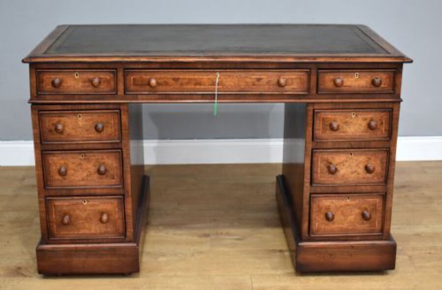 Victorian Burr Walnut Pedestal Desk