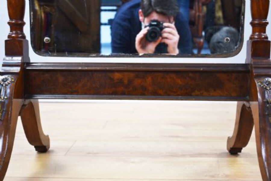 Antique Edwardian Mahogany and Walnut Cheval Mirror