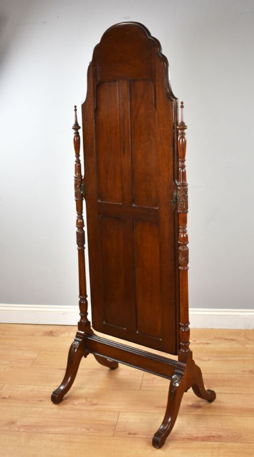 Antique Edwardian Mahogany and Walnut Cheval Mirror