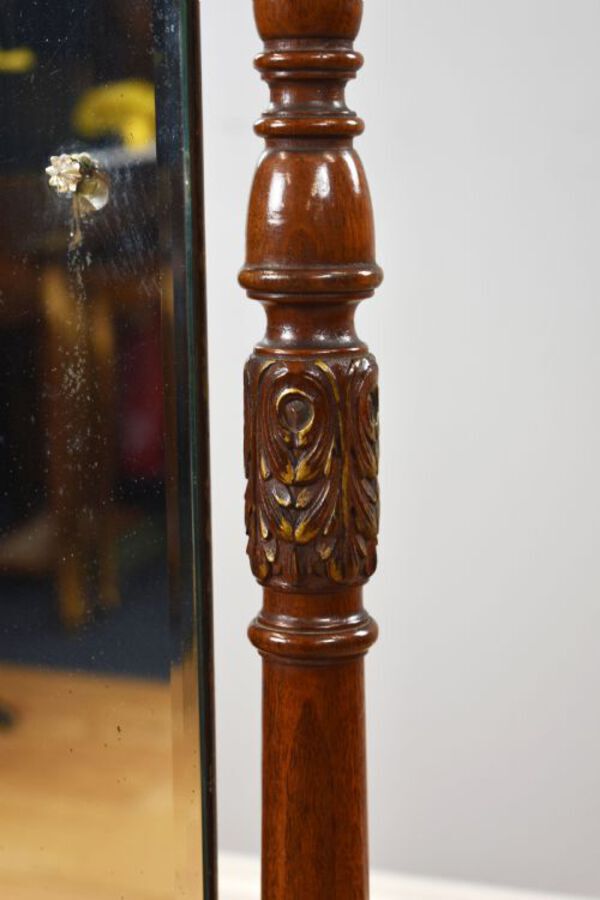Antique Edwardian Mahogany and Walnut Cheval Mirror