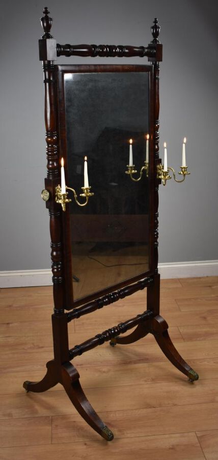 Antique Regency Mahogany Framed Cheval Mirror
