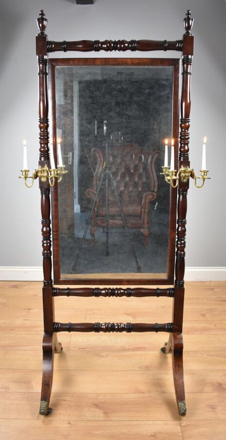 Antique Regency Mahogany Framed Cheval Mirror
