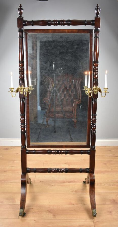 Antique Regency Mahogany Framed Cheval Mirror
