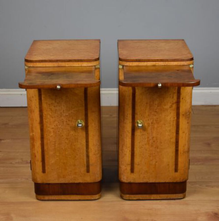 Antique Pair of Art Deco Birdseye Maple Bedside Cupboards