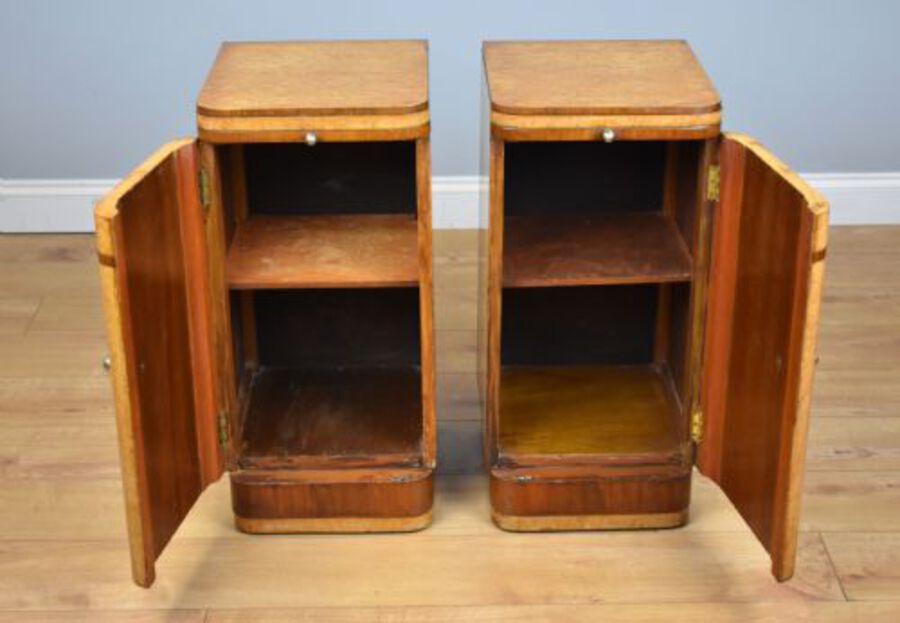 Antique Pair of Art Deco Birdseye Maple Bedside Cupboards
