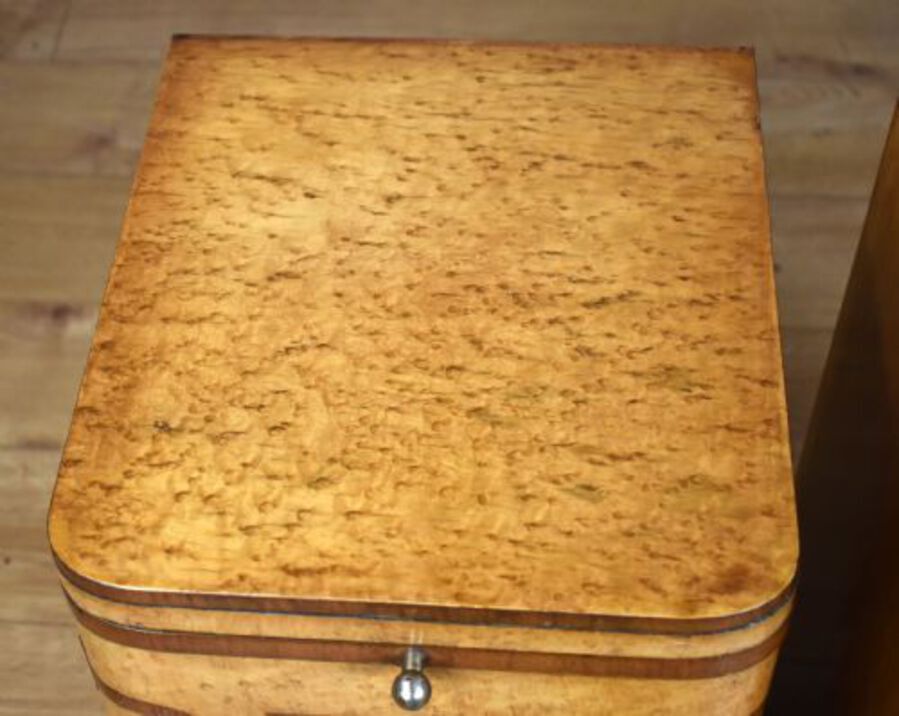 Antique Pair of Art Deco Birdseye Maple Bedside Cupboards
