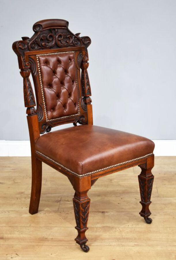 Antique Set of 6 Victorian Carved Walnut Dining Chairs