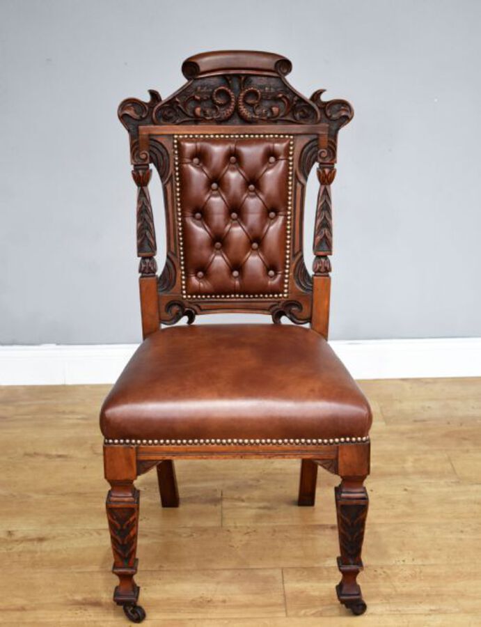 Antique Set of 6 Victorian Carved Walnut Dining Chairs