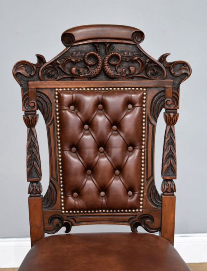 Antique Set of 6 Victorian Carved Walnut Dining Chairs