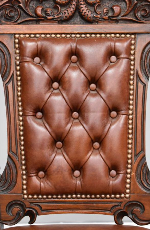 Antique Set of 6 Victorian Carved Walnut Dining Chairs