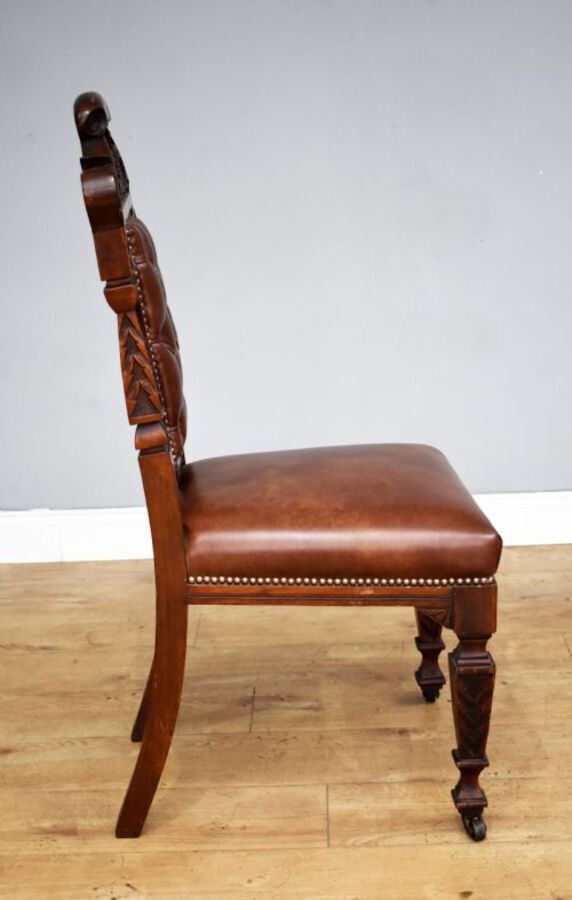 Antique Set of 6 Victorian Carved Walnut Dining Chairs