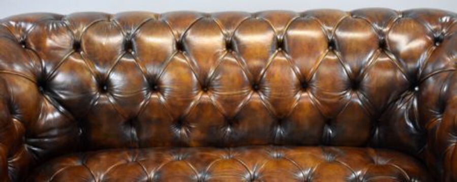 Antique Antique Hand Dyed Cigar Brown Leather Chesterfield Sofa