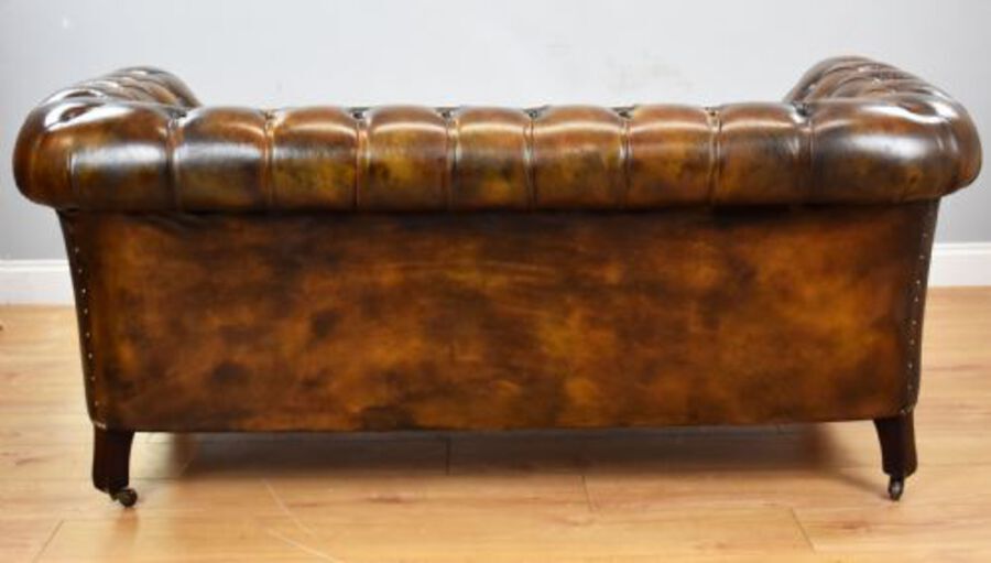 Antique Antique Hand Dyed Cigar Brown Leather Chesterfield Sofa
