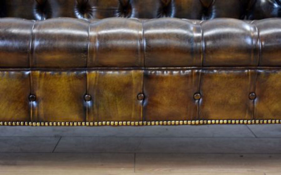 Antique Antique Hand Dyed Cigar Brown Leather Chesterfield Sofa