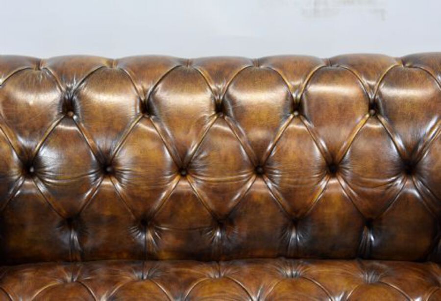 Antique Antique Hand Dyed Cigar Brown Leather Chesterfield Sofa