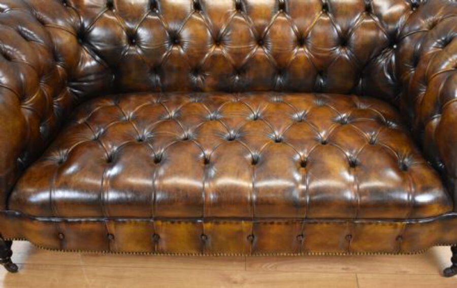 Antique Antique Hand Dyed Cigar Brown Leather Chesterfield Sofa