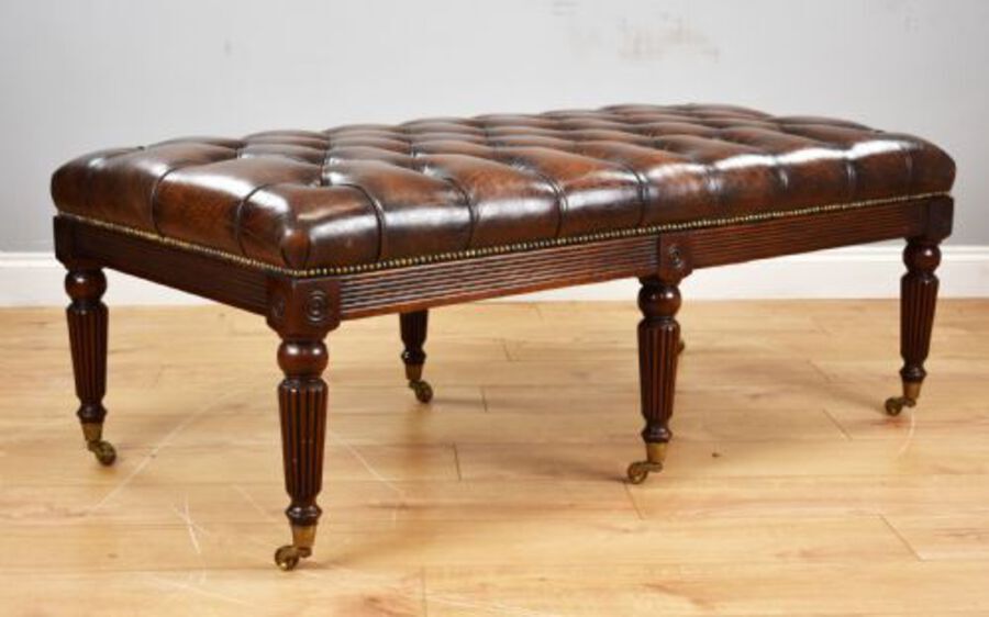 Large Antique Hand Dyed Leather Stool