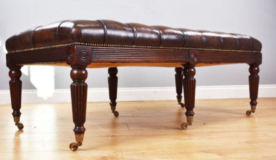 Antique Large Antique Hand Dyed Leather Stool