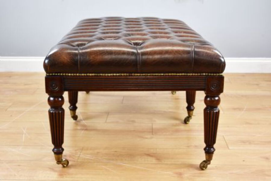 Antique Large Antique Hand Dyed Leather Stool