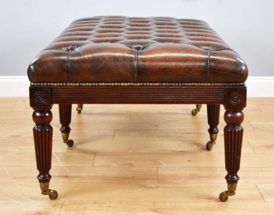 Antique Large Antique Hand Dyed Leather Stool