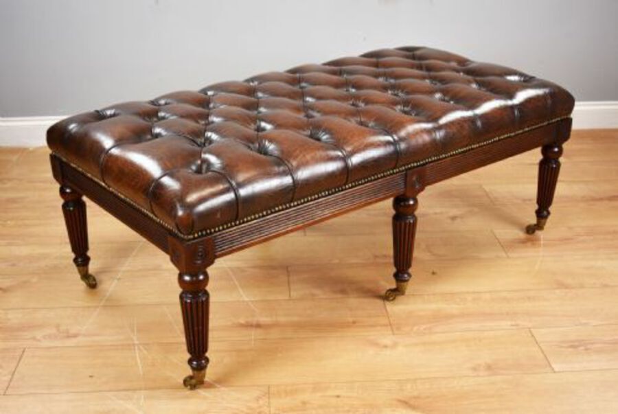 Antique Large Antique Hand Dyed Leather Stool