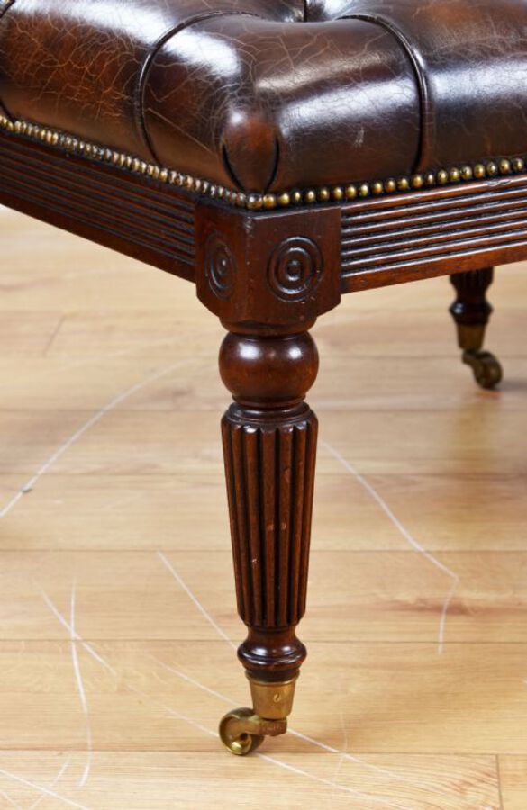 Antique Large Antique Hand Dyed Leather Stool